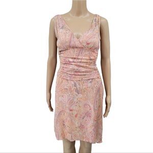 Morning Lady Y2K Silk Paisley Midi Dress Surplice Neckline Ruched Bodice Size 4